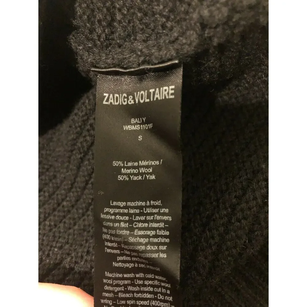 Zadig & Voltaire Bali‎ Y Wool Yack Blend Oversized Ribbed Sweater Small Black